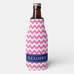 Rafraîchisseur Pour Bouteille Monogramme Navy Nom Chevron Blanc Rose Chaud