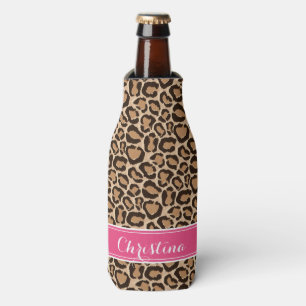 Rafraîchisseur Pour Bouteille Monogramme rose et Empreinte de léopard personnali