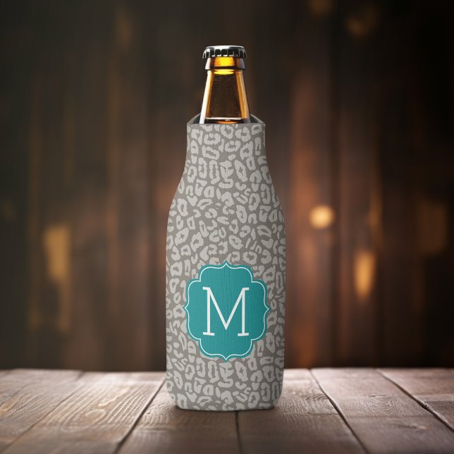 Rafraîchisseur Pour Bouteille Motif Empreinte de léopard tendance avec Aqua Mono (Personalized Bottle Cooler - Add Name or Custom Text )