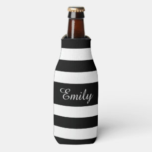 Rafraîchisseur Pour Bouteille Motif rayures noir et blanc Nom Imprimé