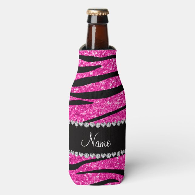Rafraîchisseur Pour Bouteille Nom personnalisé neon rose parties scintillant zèb (Bottle Devant)
