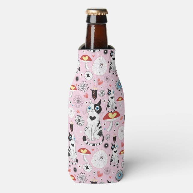 Rafraîchisseur Pour Bouteille patternes of cats and flowerwer (Bottle Devant)