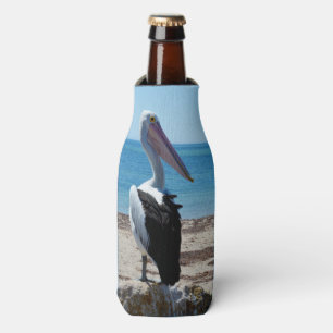 Rafraîchisseur Pour Bouteille Pelican Perché Sur Un Rocher De Plage,