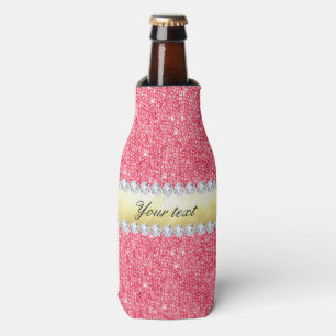 Rafraîchisseur Pour Bouteille Pink Sequins Gold Foil et Diamants