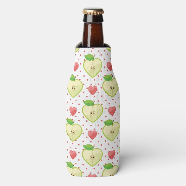 Rafraîchisseur Pour Bouteille Pommes du coeur avec Pois roses et Coeurs (Bottle Devant)