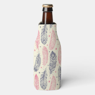 Rafraîchisseur Pour Bouteille Rose et motif ethnique pourpre de plume