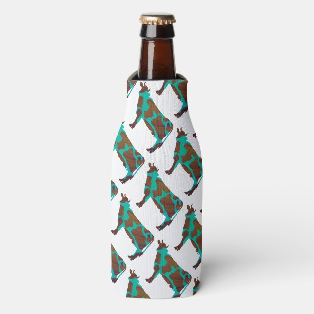 Rafraîchisseur Pour Bouteille Vache Silhouette Brown et Turquoise (Bottle Devant)