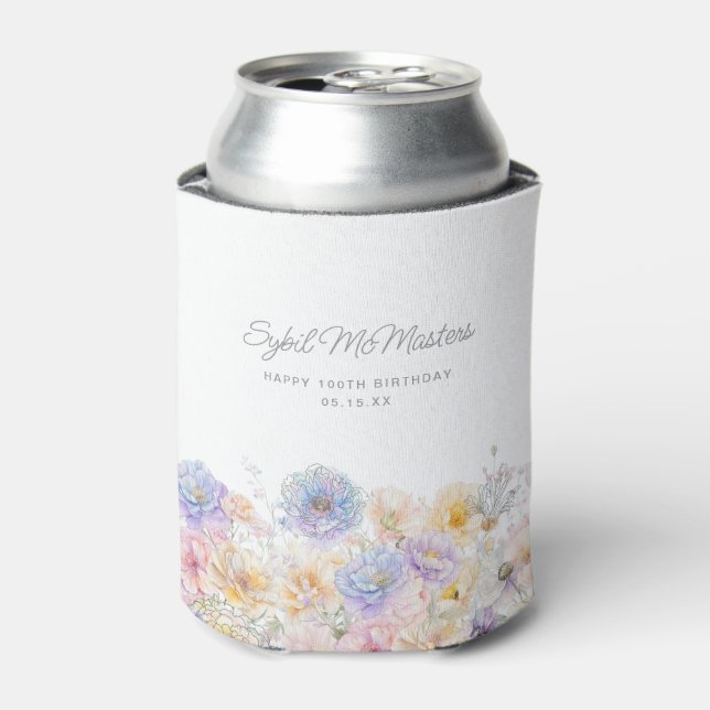 Rafraîchisseur Pour Canette 100e fête d'anniversaire aquarelle Floral Custom (Can devant)