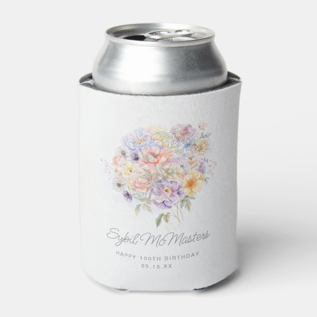 Rafraîchisseur Pour Canette 100e fête d'anniversaire aquarelle Floral Custom (Can devant)