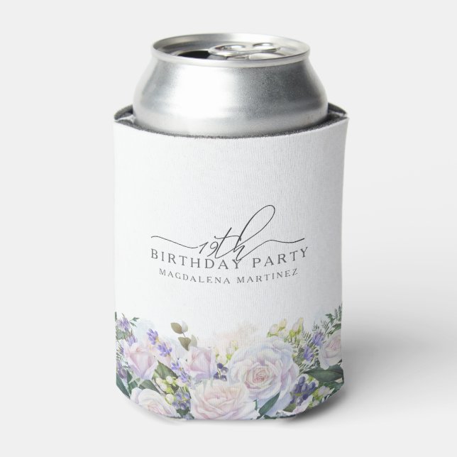 Rafraîchisseur Pour Canette 19e fête d'anniversaire Bleu Blanc Floral Personna (Can devant)