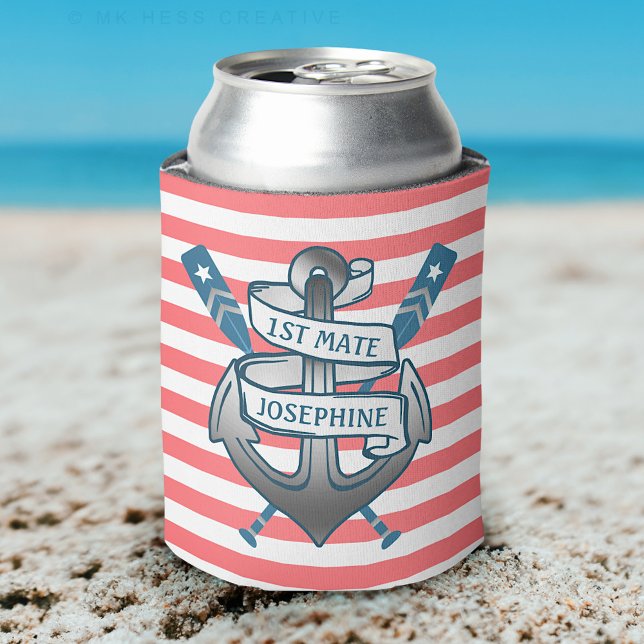 Rafraîchisseur Pour Canette 1ère Ancre Mate Nautical Oars Stripes Personnalisé (Créateur téléchargé)