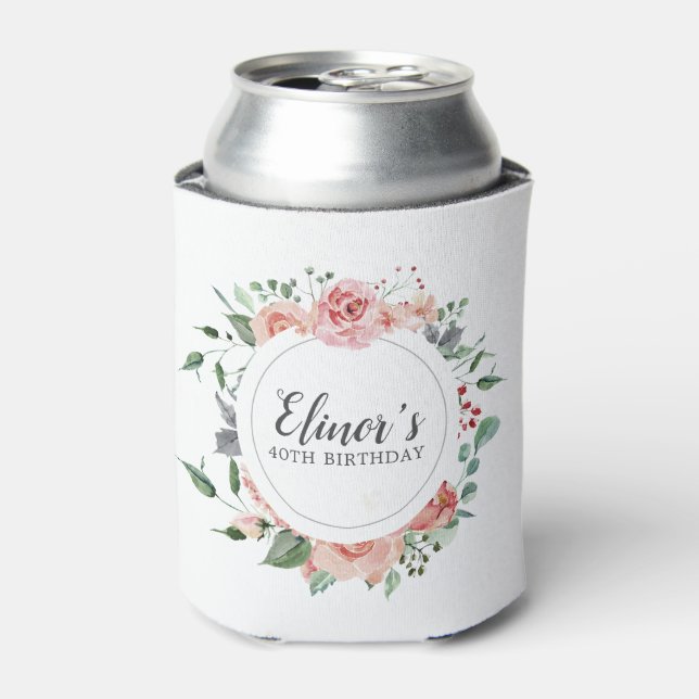 Rafraîchisseur Pour Canette 40e anniversaire Elégant rose rose florale (Can devant)