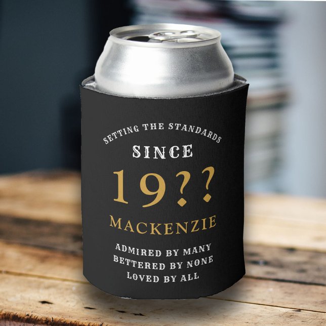 Rafraîchisseur Pour Canette 40e anniversaire Monogramme Nom Année Black Gold (Créateur téléchargé)