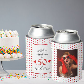 Rafraîchisseur Pour Canette 50 & Fabuleux Anniversaire Photo 50e fête Rouge bl