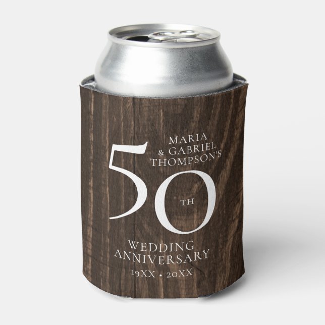 Rafraîchisseur Pour Canette 50e anniversaire du Mariage Bois rustique (Can devant)