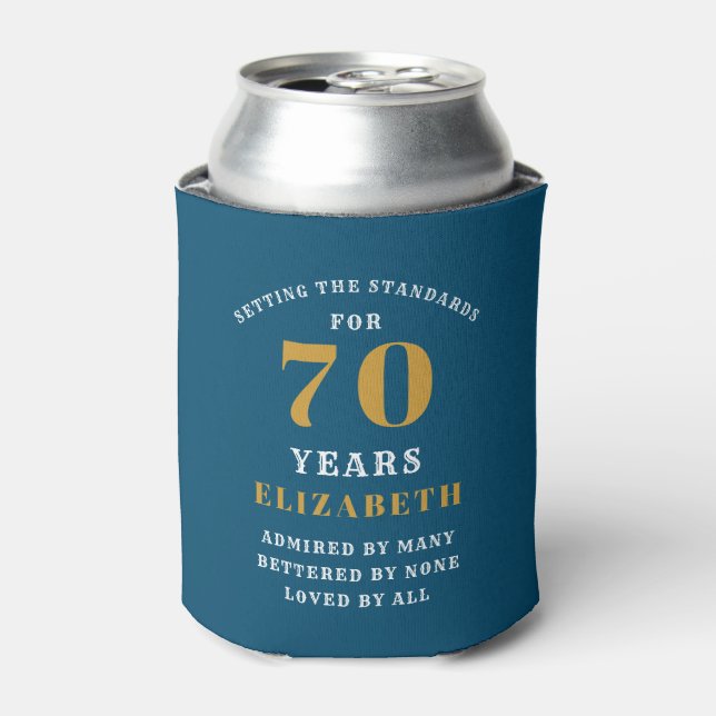 Rafraîchisseur Pour Canette 70th Birthday Blue And Gold Ajouter Votre Nom (Can devant)