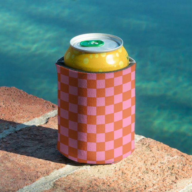 Rafraîchisseur Pour Canette à damiers orange et rose (Piscine in situ)