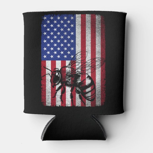 Rafraîchisseur Pour Canette Abeille patriotique États-Unis Drapeau apiculture  (Devant)