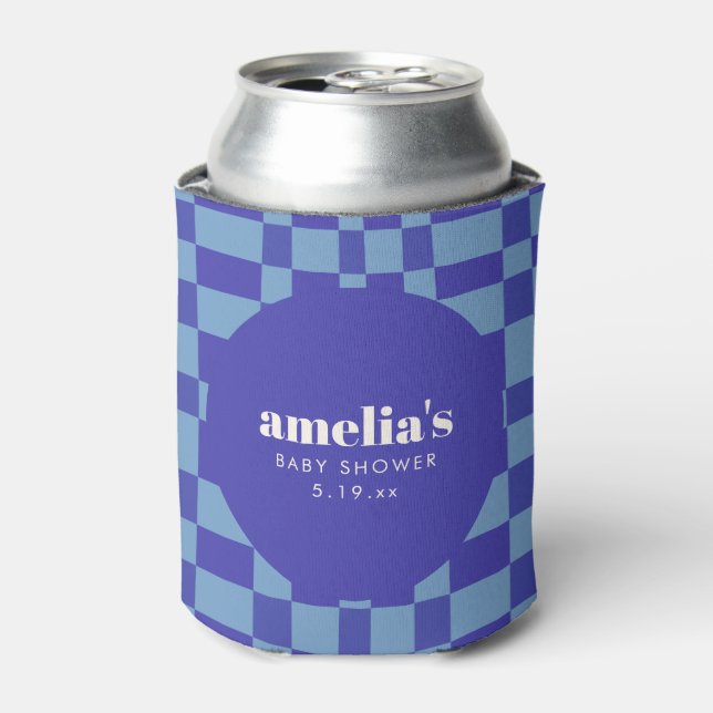 Rafraîchisseur Pour Canette Abstract Checkerboard Blue Custom Baby Shower (Can devant)