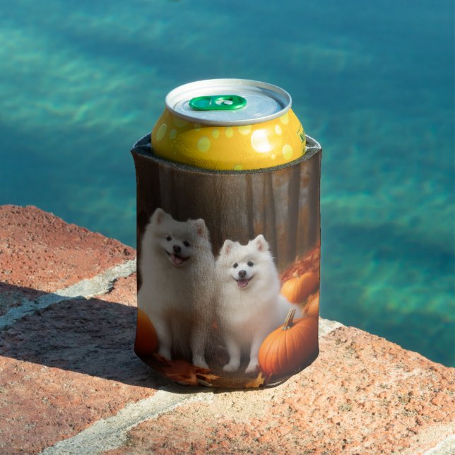 Rafraîchisseur Pour Canette American Eskimo Chiot Automne Citrouille délice (Piscine in situ)