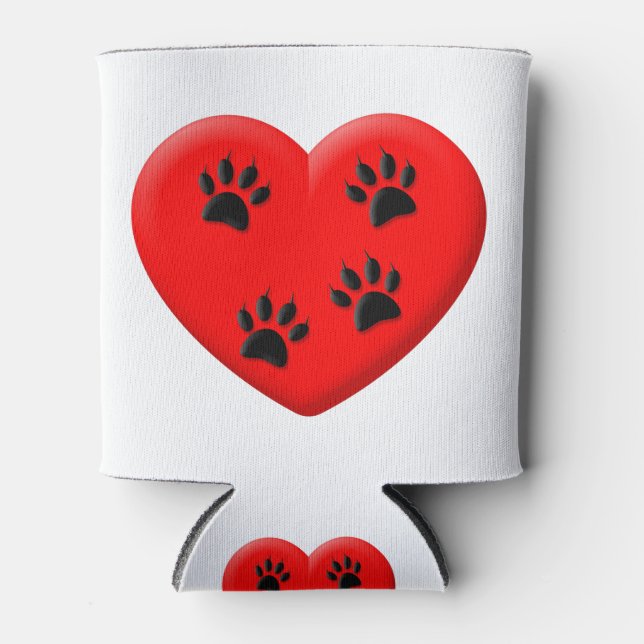 Rafraîchisseur Pour Canette Amoureux des chats Red Heart Et Paws (Devant)