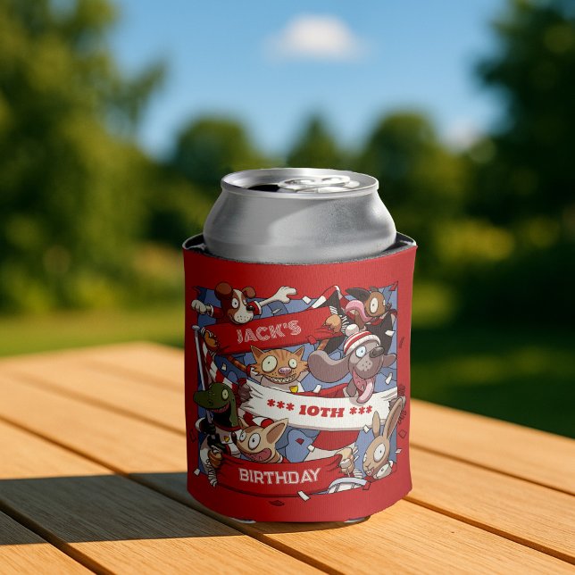 Rafraîchisseur Pour Canette Amusants Animaux Anniversaire Ajouter Le Nom Caric (Créateur téléchargé)