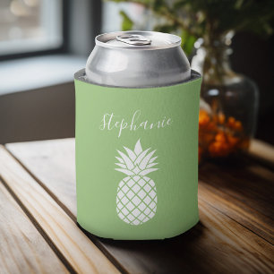 Rafraîchisseur Pour Canette Ananas et nom manuscrit vert lunatique