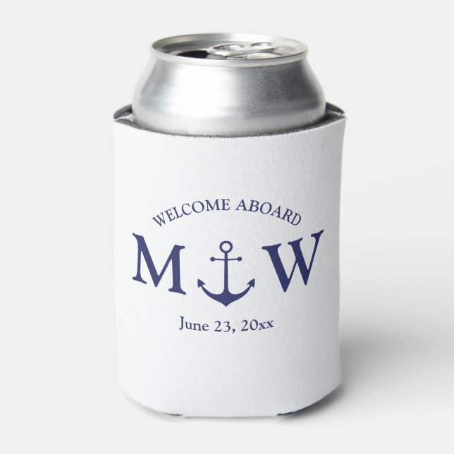 Rafraîchisseur Pour Canette Ancrage nautique bleu marine monogramme mariage fa (Can devant)