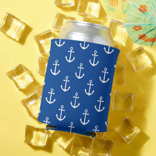 Rafraîchisseur Pour Canette Ancre blanche à motif bleu marine (Été in situ)