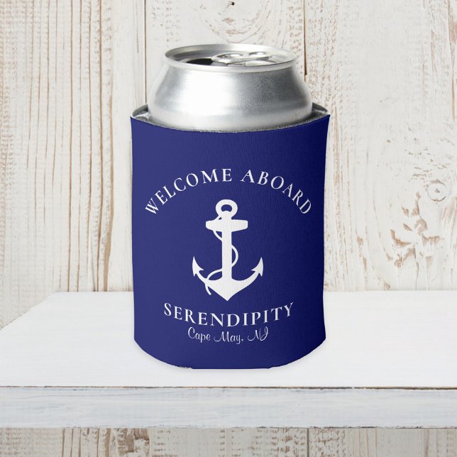 Rafraîchisseur Pour Canette Ancre de bateau Marine Bleu Nom personnalisé (Créateur téléchargé)