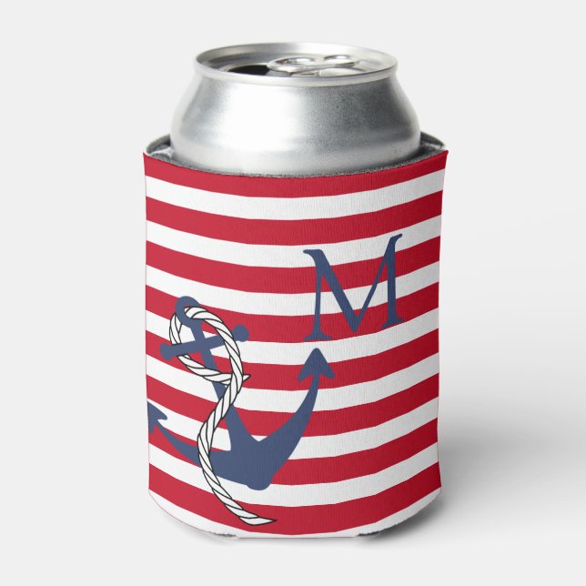Rafraîchisseur Pour Canette Ancre marine Monogram Nautical Red Blancs (Can devant)