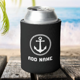 Rafraîchisseur Pour Canette Ancre marine nautique Votre nom ou bateau Noir Bla