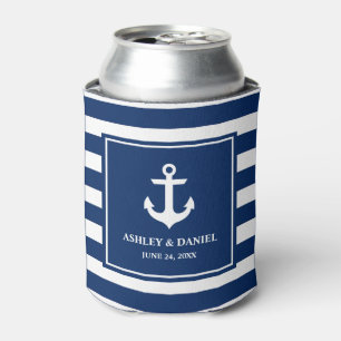 Rafraîchisseur Pour Canette Ancre nautique Bleu Mariage rayé
