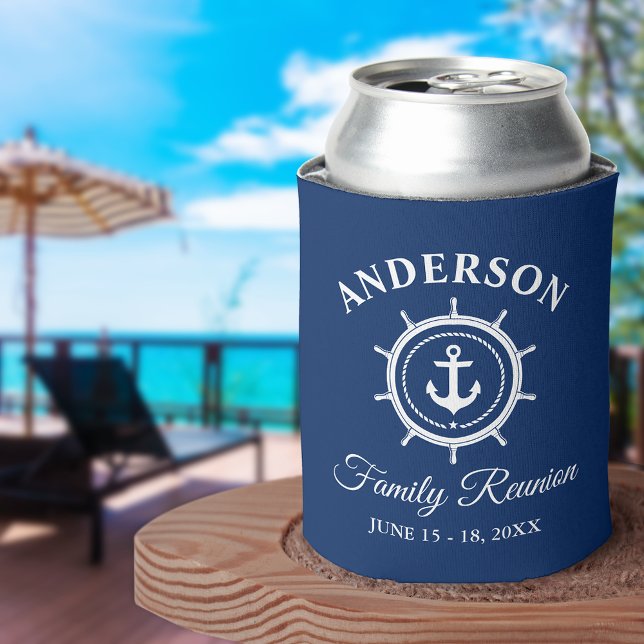 Rafraîchisseur Pour Canette Ancre nautique Helm Famille Réunion Marine Bleu (Customize to change text size or text style.)