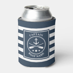 Rafraîchisseur Pour Canette Ancre nautique Oar Captain Nom du bateau Bleu Band