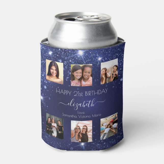 Rafraîchisseur Pour Canette Anniversaire photo collage bleu meilleurs amis (Can devant)