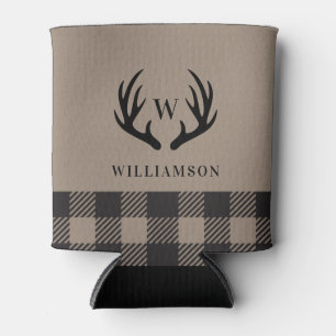 Rafraîchisseur Pour Canette Antlers rustiques Black Buffalo Plaid Monogramme