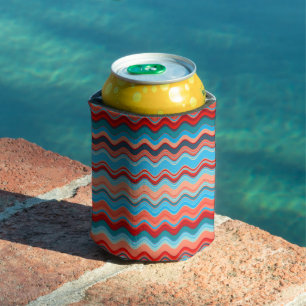 Rafraîchisseur Pour Canette Aqua Coral Saumon Orange Blue Wavy Zigzag
