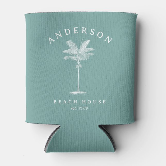 Rafraîchisseur Pour Canette Aqua Turquoise Palm Tree Beach House (Devant)