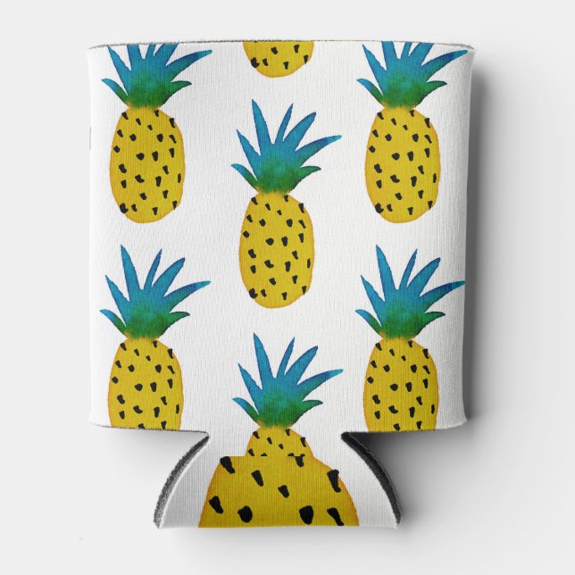 Rafraîchisseur Pour Canette Aquarelle Ananas Jaune Motif (Devant)