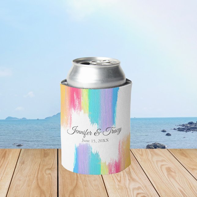 Rafraîchisseur Pour Canette Aquarelle arc-en-ciel Élégant Mariage gay moderne (Créateur téléchargé)