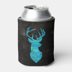Rafraîchisseur Pour Canette Aquarelle bleue Cerf Silhouette