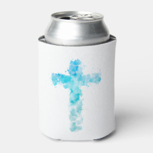 Rafraîchisseur Pour Canette Aquarelle bleue Croix chrétienne Baptême