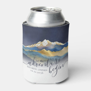 Rafraîchisseur Pour Canette Aquarelle Blue Gold Foil Mountain Mariage extérieu