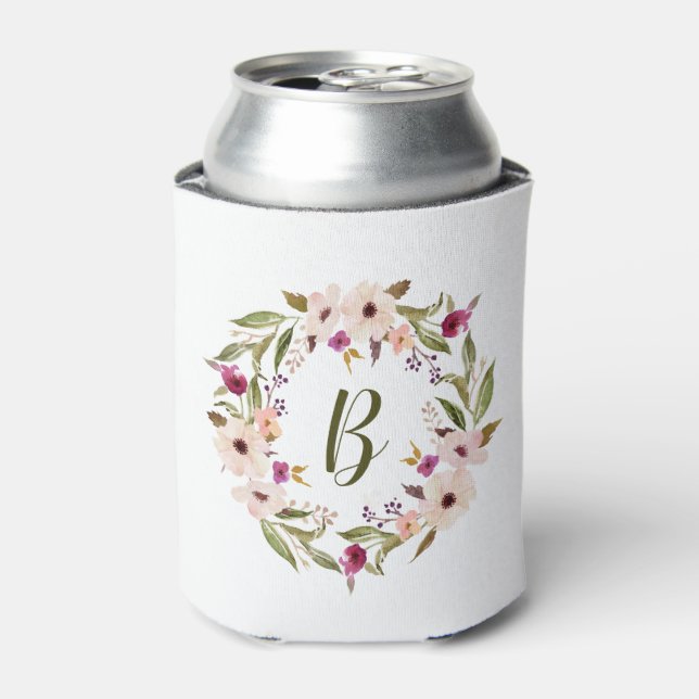 Rafraîchisseur Pour Canette Aquarelle Bohème Floral Wreath Monogramme (Can devant)