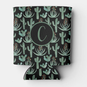 Rafraîchisseur Pour Canette Aquarelle Cactus du désert Initiales Noires