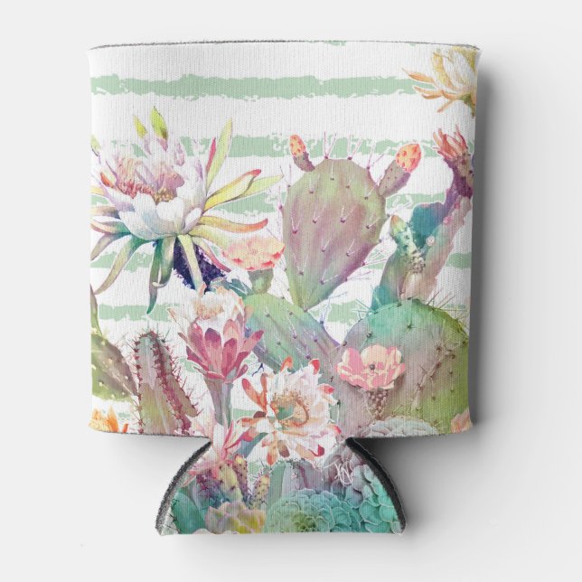 Rafraîchisseur Pour Canette Aquarelle Cactus Floral Stripes Design (Devant)