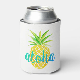 Rafraîchisseur Pour Canette Aquarelle d'ananas Monogramme tropical Turquoise
