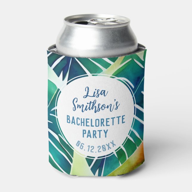Rafraîchisseur Pour Canette Aquarelle de feuillage tropical Bachelorette perso (Can devant)