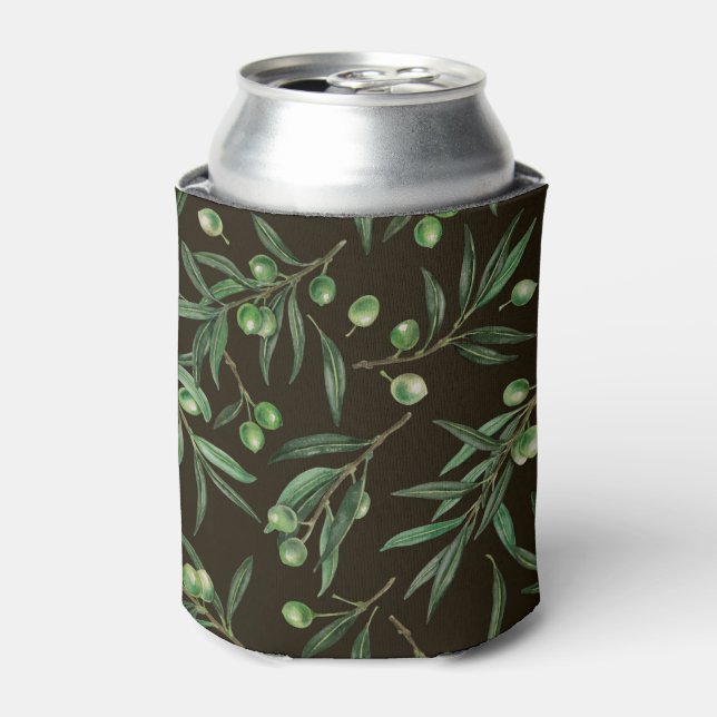 Rafraîchisseur Pour Canette Aquarelle des branches d'olive en noir (Can devant)